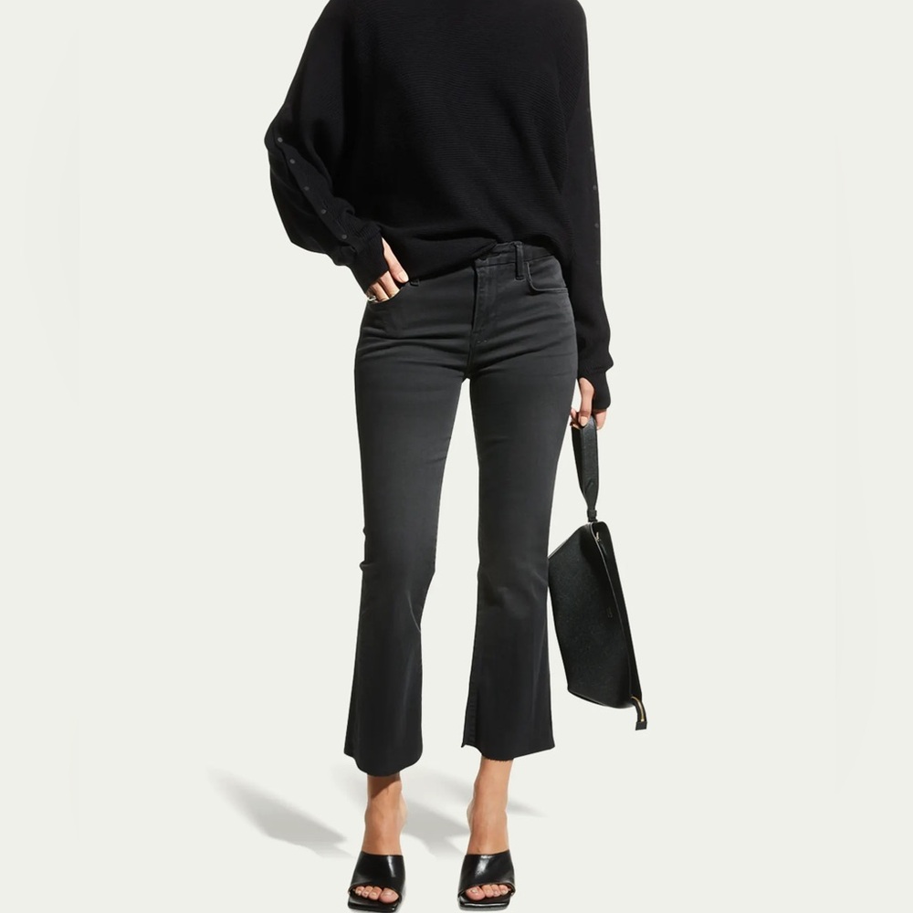 FRAME Le Crop Mini Boot Jeans in Film Noir Black size 31